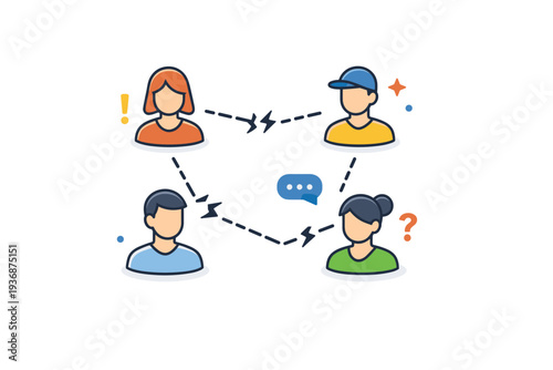 Remote worker invisibility collaboration gap visualized by disconnected avatars linked by broken lines, expressing weak team bonds and fragmented