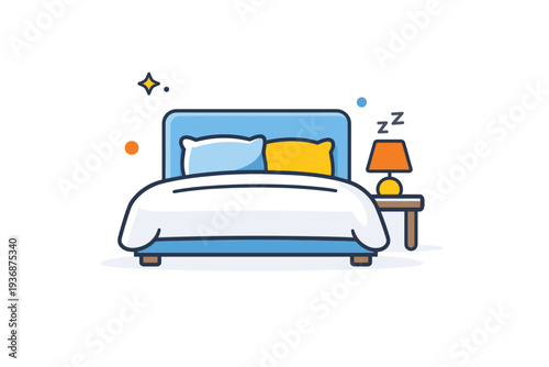 Minimal interior bedroom concept visualized through a neatly made bed with soft pillows and a single bedside lamp, expressing rest, balance, and visual calm.