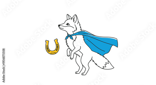 White wolf with blue cape and horseshoe charm