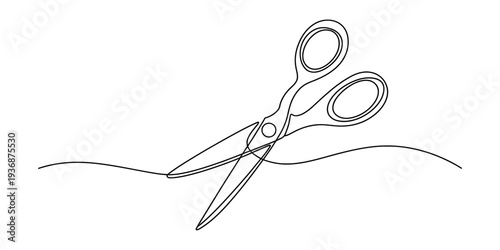 Single Line Art Scissors Cutting Ribbon - Minimalist Design, Concept of Start, Begin, Open, Innovation, Launch