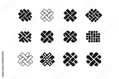 Patterned textiles. Icon set. Set Logo of Patterned textiles: woven fabric texture. harmonious logo variations of the same emblematic concept, each with