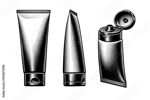 Toothpaste tube ? flip-cap toothpaste tube with smooth tapered body integrated hinge cap and balanced proportions shown as a single object. Black and white dot