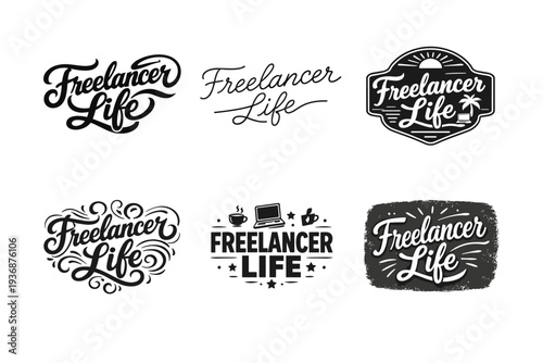 Freelancer Life. Set lettering. harmonious lettering variations of the same emblematic concept, each with different artistic interpretation (Bold