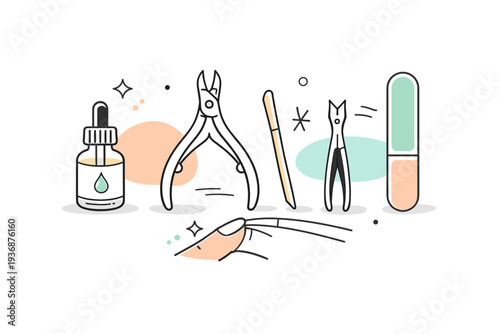 Cuticle care tools. A calm editorial layout with tools for gentle cuticle care arranged in harmony. Precision, softness and careful maintenance, with minimal