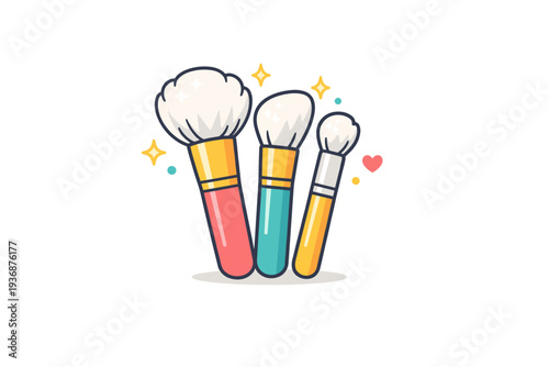 Makeup brush set highlighting soft textures with fluffy brush tips accented by subtle sparkles, communicating gentle application and premium cosmetic feel.