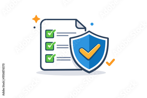 Compliance officer checklist shield expressing policy adherence, shown through a document checklist aligned with a shield icon suggesting structure, standards