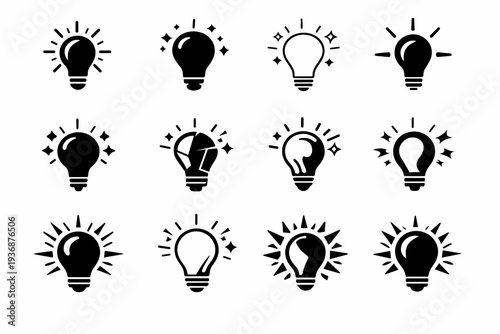 Flickering Light Bulb. Icon set. Set Logo of Flickering Light Bulb: light bulb with sparks. harmonious logo variations of the same emblematic concept, each