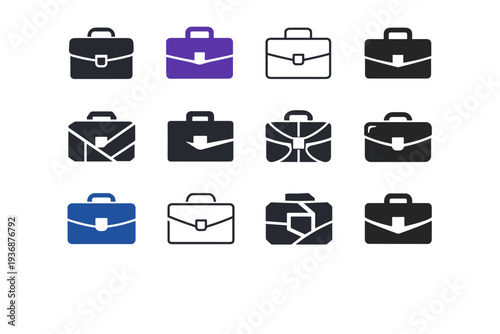 Thursday. Icon set. Set Logo of Thursday: workday briefcase. harmonious logo variations of the same emblematic concept, each with different artistic