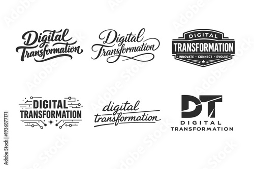 Digital Transformation. Set lettering. harmonious lettering variations of the same emblematic concept, each with different artistic interpretation (Bold