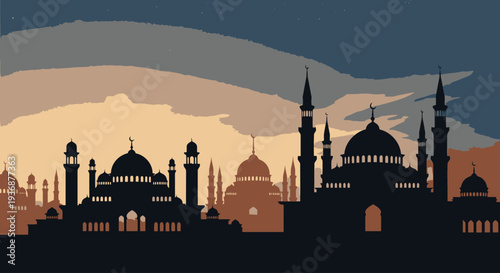 Islamic Cityscape Silhouette at Sunset