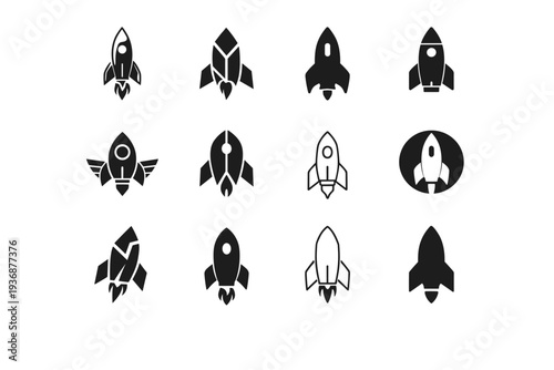 Rocket. Icon set. Set Logo of rocket: futuristic space rocket. harmonious logo variations of the same emblematic concept, each with different