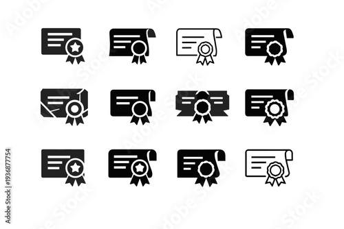 Student assessments. Icon set. Set Logo of assessment: certificate icon. harmonious logo variations of the same emblematic concept, each with different