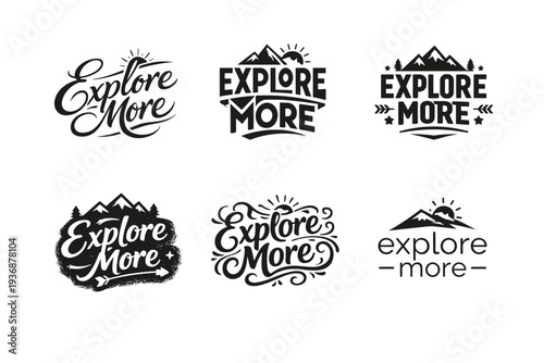 Explore More. Set lettering. harmonious lettering variations of the same emblematic concept, each with different artistic interpretation (Elegant script with