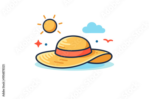 Summer hat featured as a lightweight straw hat with a wide brim resting under a bright sun, expressing comfort, protection, and relaxed seasonal style. A
