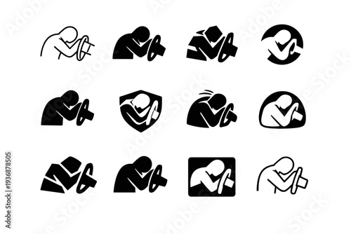 drunk driver silhouette. Icon set. Set Logo of drunk driver silhouette: driver slumped over steering wheel. harmonious logo variations of the same emblematic