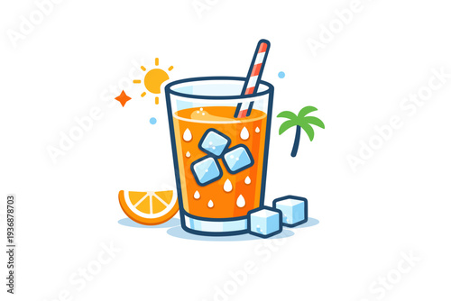 Cold drinks summer refreshment expressed through a tall glass with ice cubes and condensation droplets, conveying cooling relief and relaxed seasonal