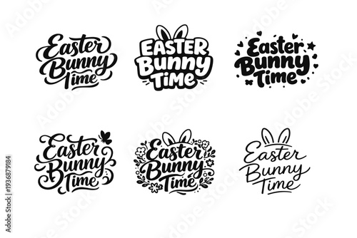 Easter Bunny Time. Set lettering. harmonious lettering variations of the same emblematic concept, each with different artistic interpretation (Bold