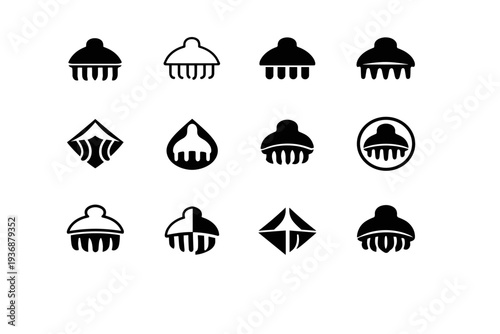 Scalp treatment session. Icon set. Set Logo of scalp treatment session: scalp massage tool. harmonious logo variations of the same emblematic concept, each
