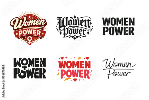 Women Power. Set lettering. harmonious lettering variations of the same emblematic concept, each with different artistic interpretation (Retro vintage badge
