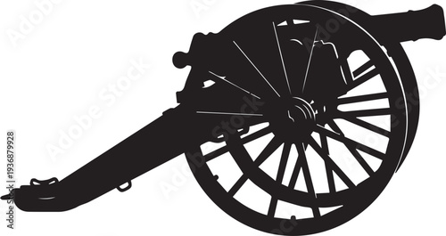 Vintage cannon silhouette vector illustration line art of ancient artillery weapon