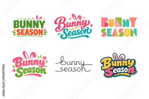Bunny Season. Set lettering. harmonious lettering variations of the same emblematic concept, each with different artistic interpretation (Blocky sans-serif