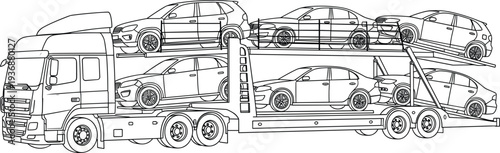 Car carrier transport truck with automobiles outline icon logistics vehicle shipping vector symbols collection pack