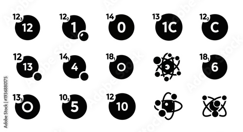 Scientific illustrations of atomic structures and molecules in a chemistry context, depicted in simple black graphics on a plain background