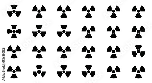 Collection of Radiation Symbols Arranged in Grid Pattern on White Background, Illustrations