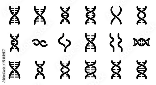 Collection of DNA Double Helix Illustrations Representing Genetic Code and Molecular Biology Concepts
