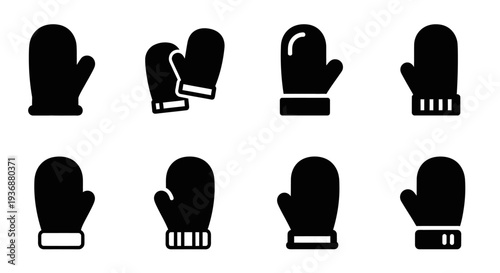 Collection of various mitten icons displayed in a grid arrangement on a clean background from a straightforward viewpoint