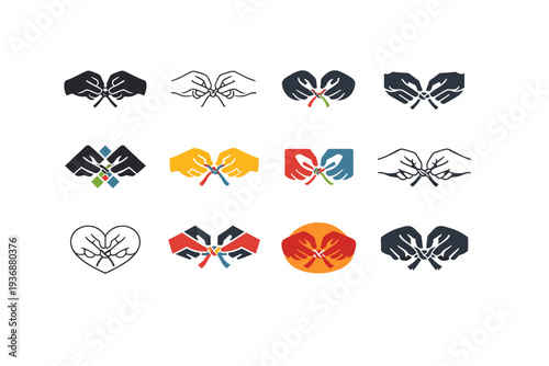 friendship bracelet making. Icon set. Set Logo of friendship bracelet making: hands tying knots. harmonious logo variations of the same emblematic concept,