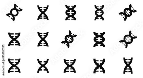 Collection of DNA Double Helix Icons in Various Configurations and Orientations