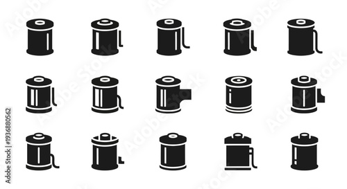 Collection of Camera Icons Displayed in a Grid Pattern on a Neutral Background from a Direct Viewpoint