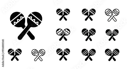 Collection of table tennis paddles and balls in various designs and sizes arranged in a grid pattern