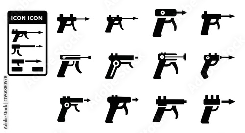 Collection of various firearm silhouettes displayed in a grid layout on a clean background