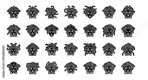 Collection of various animal heads in a grid pattern on a clean white background from a direct viewpoint