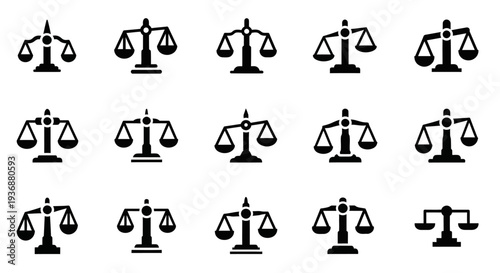 Collection of scales icons arranged in a grid pattern on a clean environment from a direct viewpoint