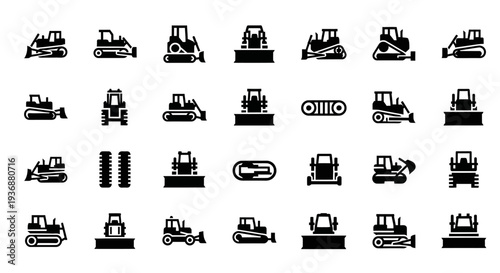 Collection of heavy machinery icons displayed on a grid layout
