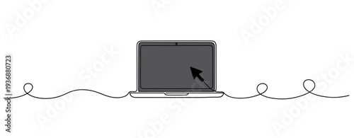 Laptop screen displaying cursor on continuous line background. no editable stroke