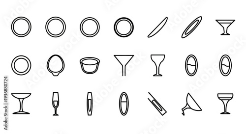 Collection of Minimalist Drinkware and Barware Icons in Simple Line Art Style on a Clean Background