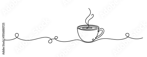 Steaming cup of coffee sitting on continuous white background. no editable stroke