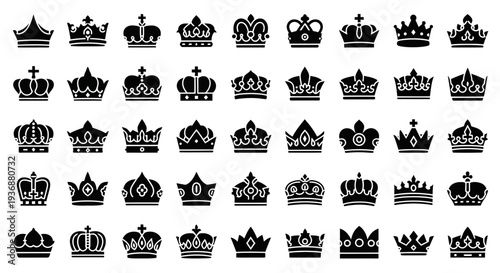 Collection of Various Crown Illustrations Displayed in a Grid Formation