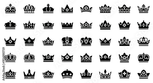 Collection of various crown illustrations displayed together, showcasing different designs and styles from royalty and luxury concepts.