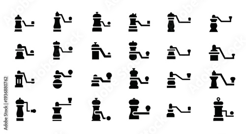 Collection of various coffee grinder icons displayed in a grid arrangement