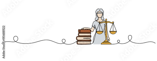 Lady justice holding scales beside law books on white background. no editable stroke