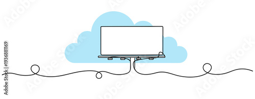 Computer monitor connected to cloud service on white background. no editable stroke