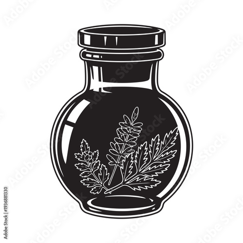 Aromatic herbal extract in glass bottle with botanical leaves for natural wellness vector botanical
