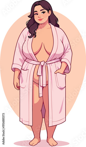 donna in accappatoio prima di fare la doccia o di vestire vettoriale