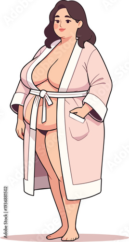 donna in accappatoio prima di fare la doccia o di vestire vettoriale