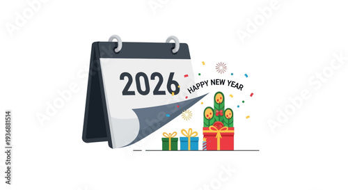 2026 New Year Celebration with Gifts and Calendar.